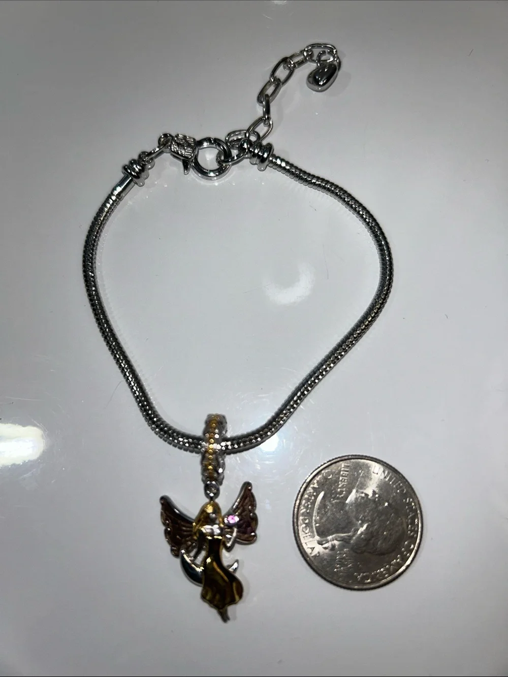 NWOT Gems En Vogue Palladium 18k Genuine Gemstone Swinging Moon Angel Euro Charm